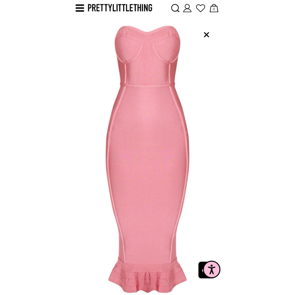 PrettyLittleThing Rose Frill Hem Bandage Midi Dress